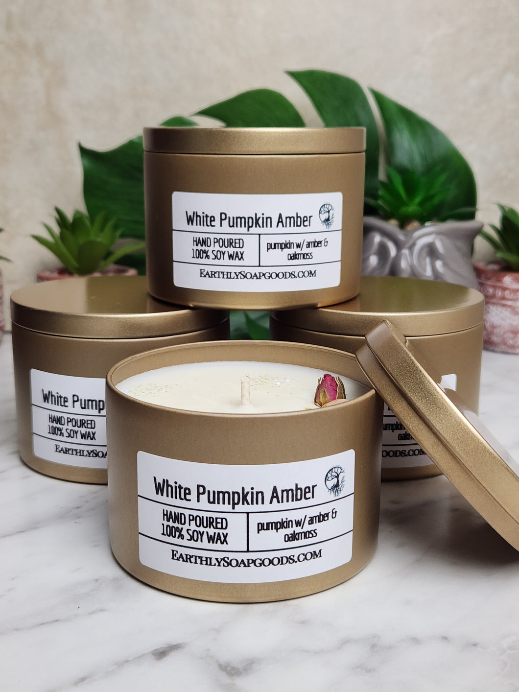 White Pumpkin Amber Candle Earthly Soap Goods